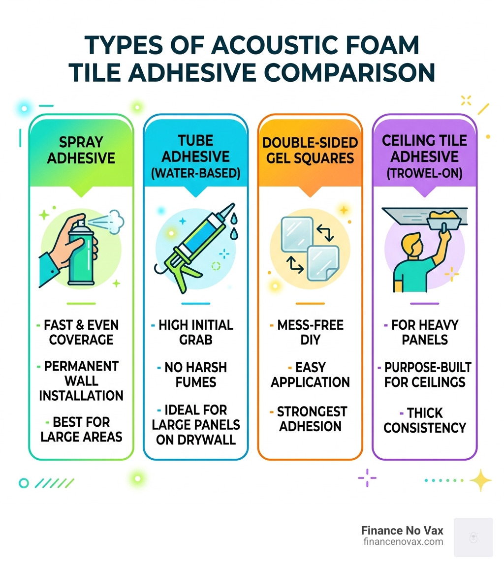 Types of acoustic foam tile adhesive comparison infographic - acoustic foam tile adhesive infographic 