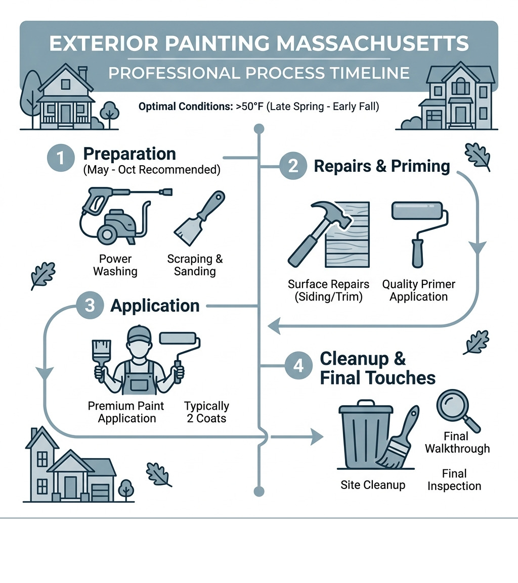 Exterior painting Massachusetts professional process timeline infographic - Exterior Painting Massachusetts infographic 
