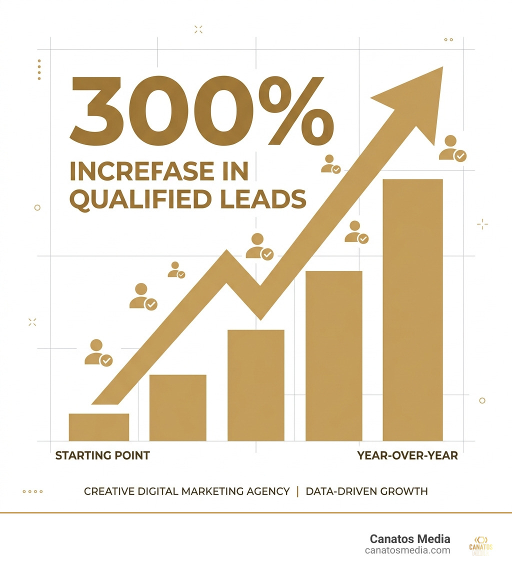 Growth chart showing a 300% increase in qualified leads - creative digital marketing agency infographic 