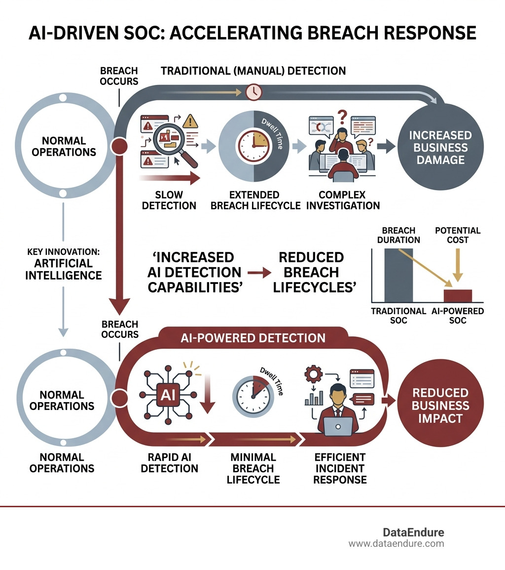 Infographic showing the correlation between AI detection and reduced breach lifecycles - what does a security operations Infographic showing the correlation between AI detection and reduced breach lifecycles - what does a security operations