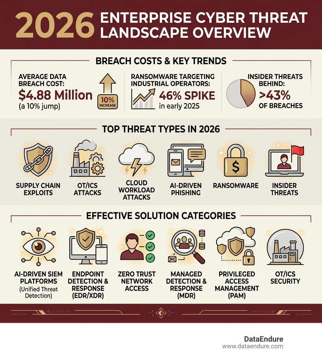 2026 enterprise cyber threat landscape overview with breach costs, threat types, and solution categories - cybersecurity 2026 enterprise cyber threat landscape overview with breach costs, threat types, and solution categories - cybersecurity