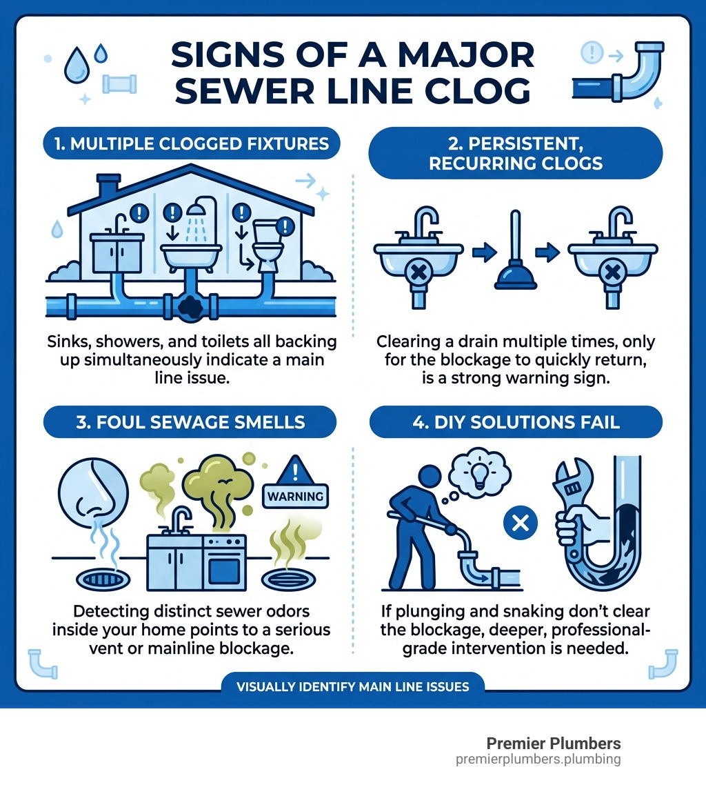 infographic showing signs of a major sewer line clog - kitchen sink drain unclog infographic infographic showing signs of a major sewer line clog - kitchen sink drain unclog infographic