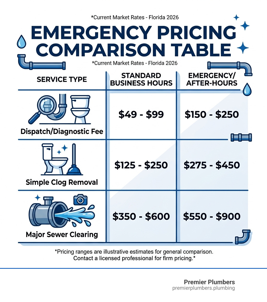emergency pricing comparison table - emergency toilet plumber infographic 