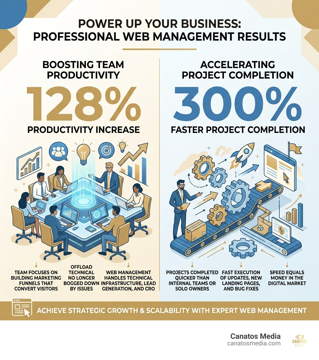 infographic showing 128 percent productivity increase and 300 percent faster project completion with professional web