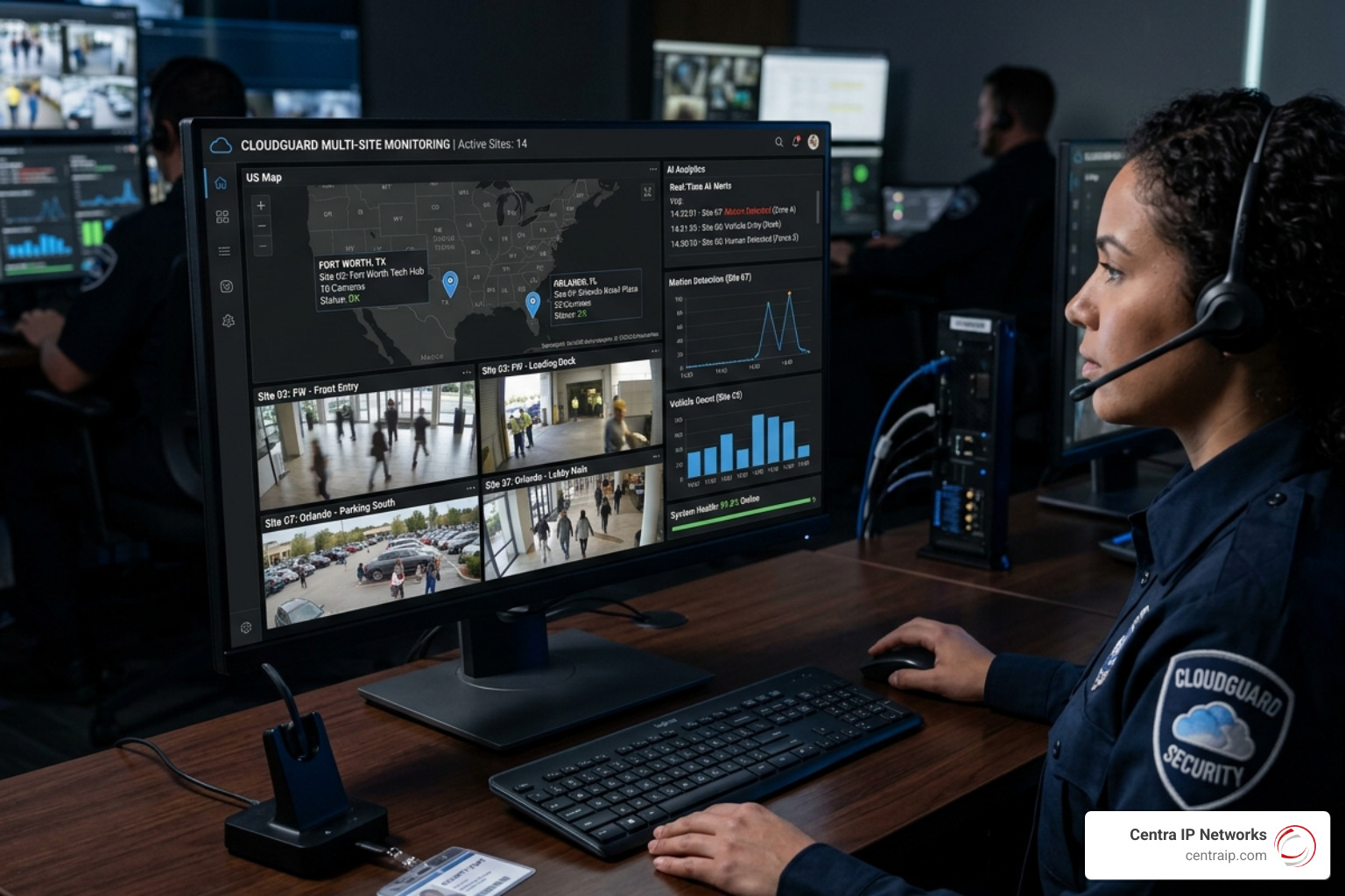 Cloud-based surveillance dashboard showing multi-site monitoring and AI analytics - best company cctv camera Cloud-based surveillance dashboard showing multi-site monitoring and AI analytics - best company cctv camera