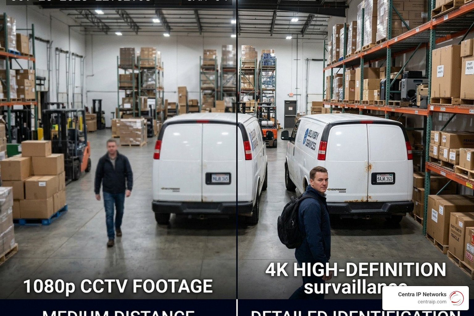 Comparison of 4K vs 1080p resolution in a commercial warehouse environment - best company cctv camera Comparison of 4K vs 1080p resolution in a commercial warehouse environment - best company cctv camera