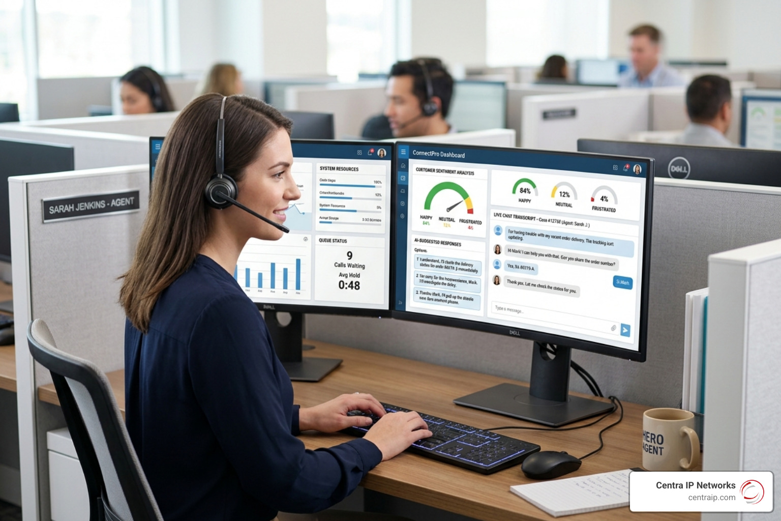 AI-powered agent dashboard showing real-time customer sentiment and suggested responses - contact center customer experience AI-powered agent dashboard showing real-time customer sentiment and suggested responses - contact center customer experience