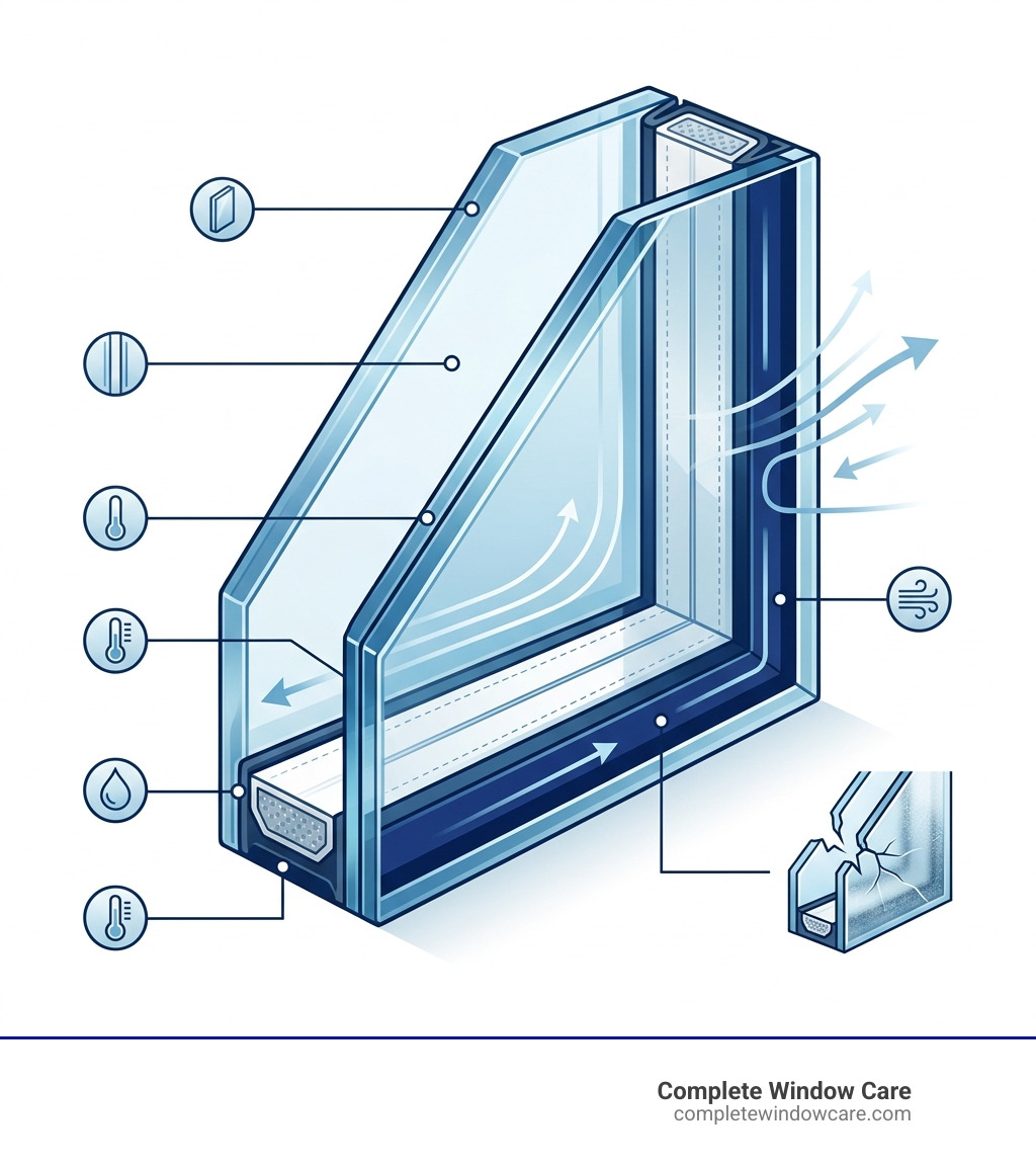 How insulated glass units (IGUs) work in a double-pane window — components, seal, and gas fill - repair broken window glass