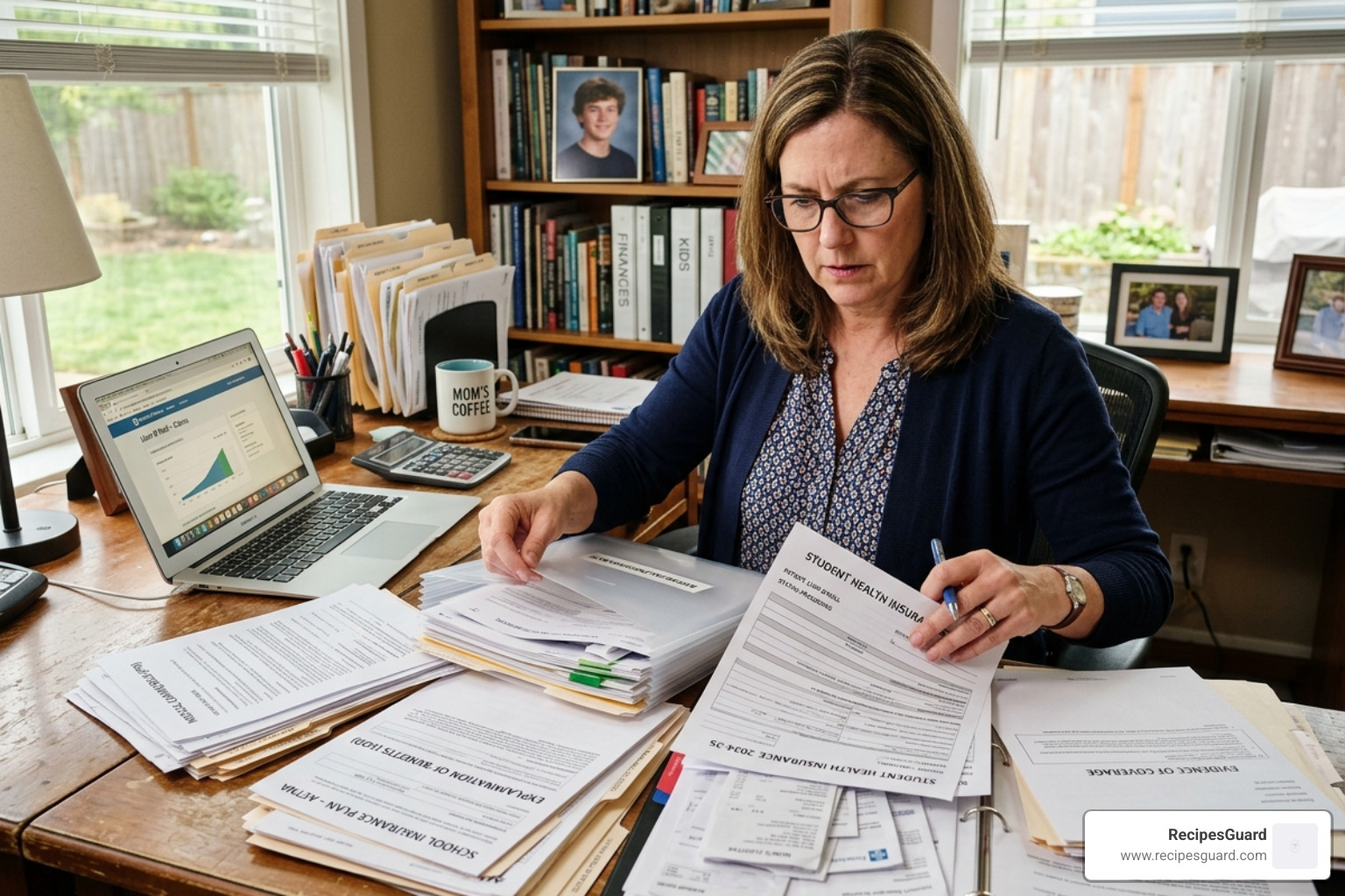 Parent organizing student insurance documents - student accident claim steps
