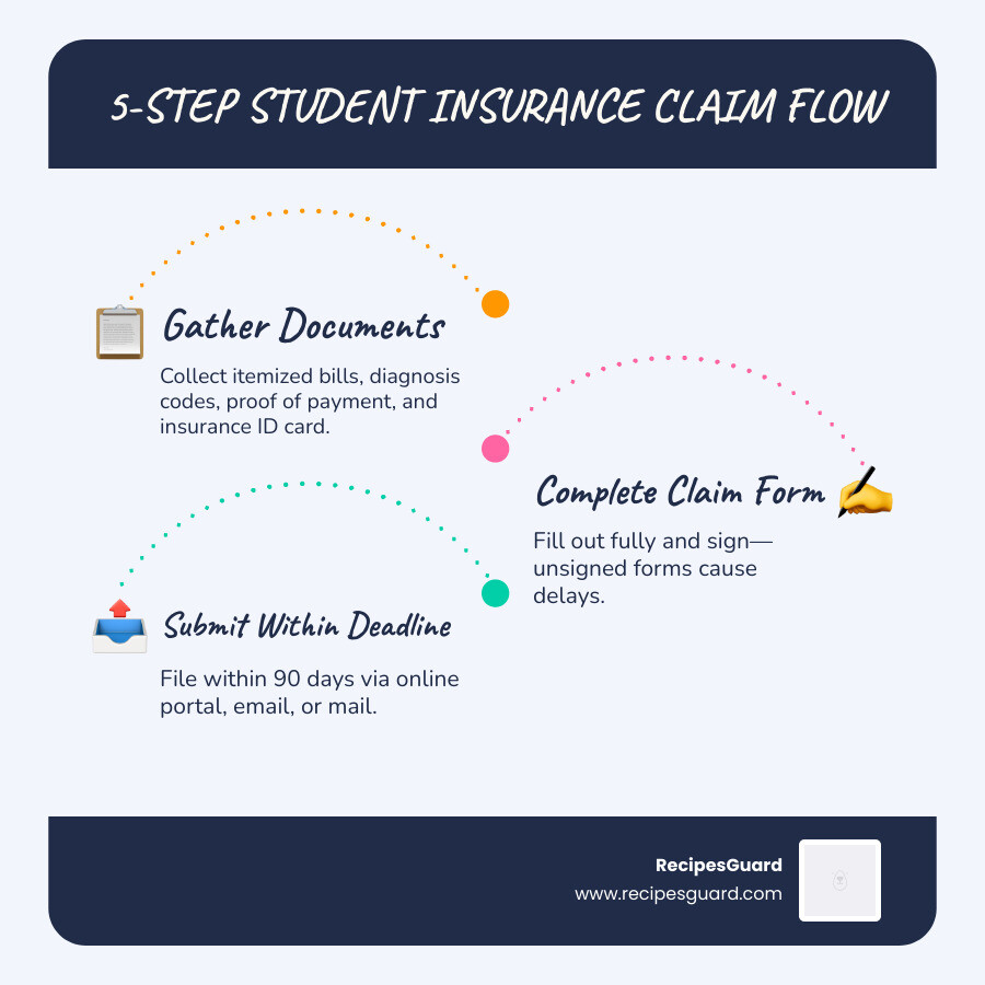 5-step student insurance claim submission flow infographic - insurance claim process student infographic