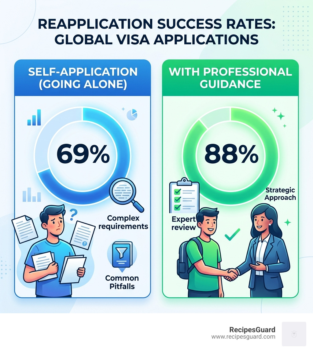 Comparison of self-application vs professional guidance success rates - claim rejection reasons student infographic 