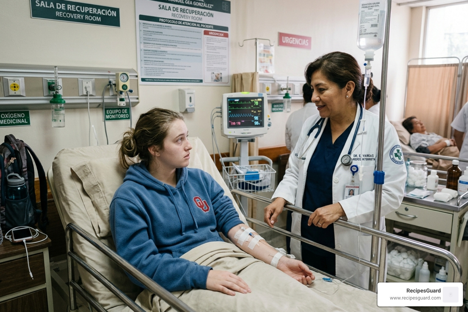 Student in a foreign medical clinic receiving care - trip insurance for study