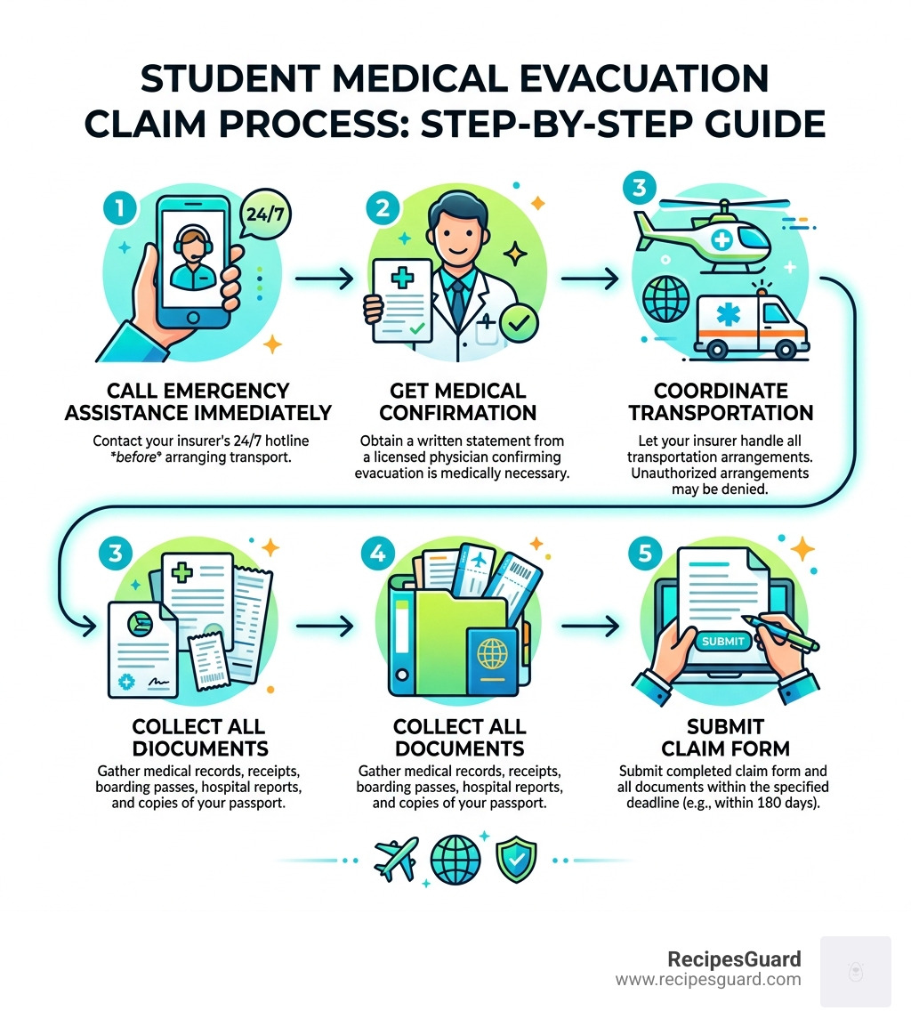 Step-by-step student medical evacuation claim process infographic - student medical evacuation claim guide infographic 