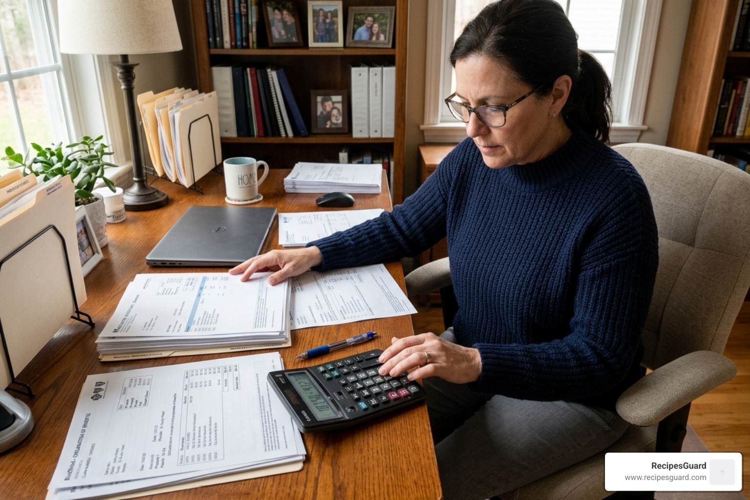 A person using a calculator and looking at medical bills to compare health costs - health insurance plans for pre existing