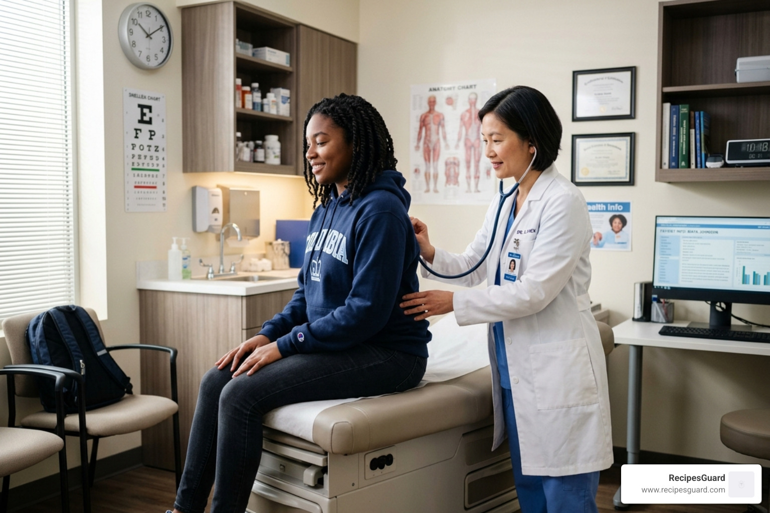 Doctor performing a physical examination on an international student - student visa health guide