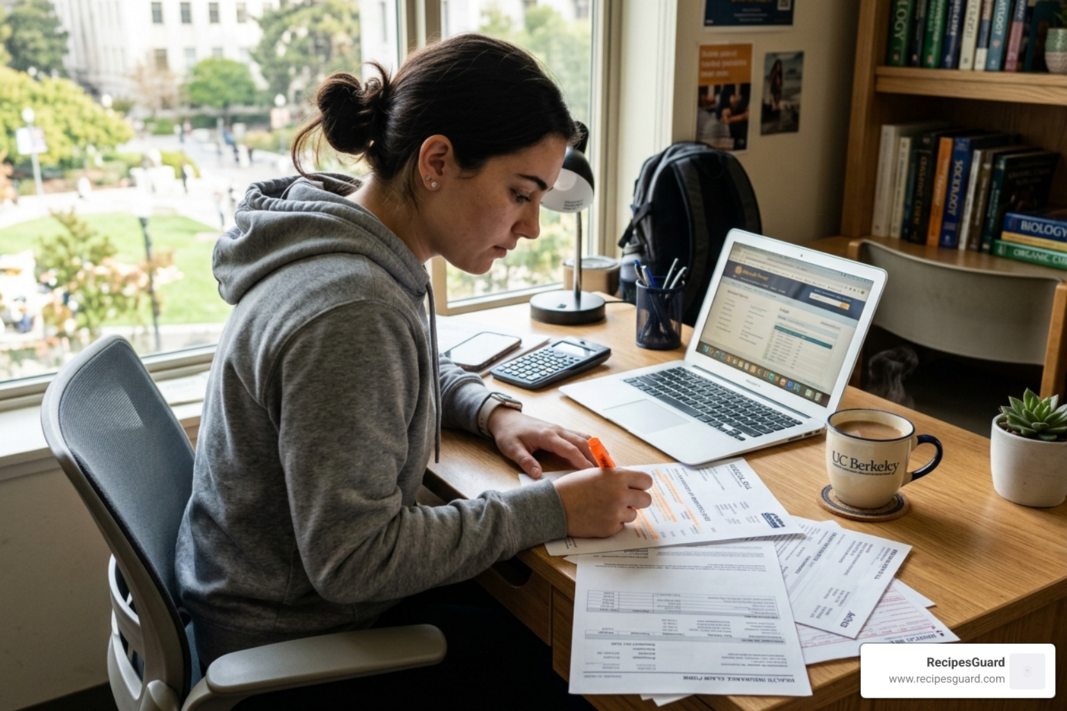student reviewing medical paperwork - claim process oshc student