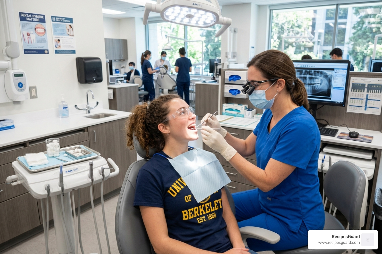 A student undergoing a dental examination, highlighting the separate nature of dental coverage - health insurance for