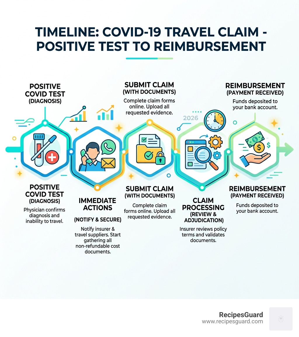 Timeline of a COVID-19 travel insurance claim from positive test to reimbursement - covid travel cancellation insurance