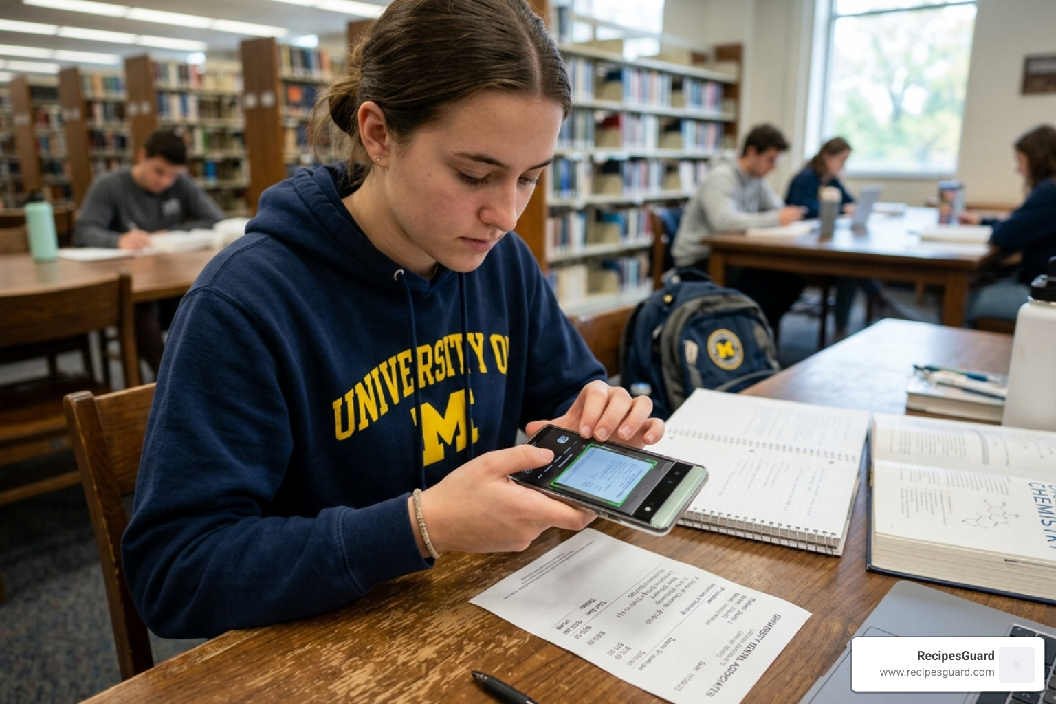 student using a mobile app to scan a dental receipt - dental claim student insurance