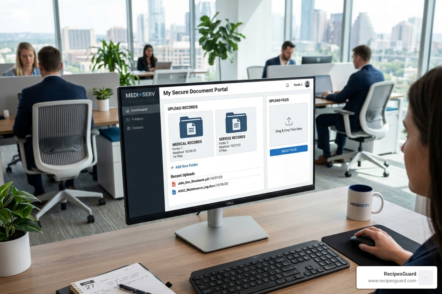 digital document upload portal showing organized folders for medical and service records - claim evidence submission guide