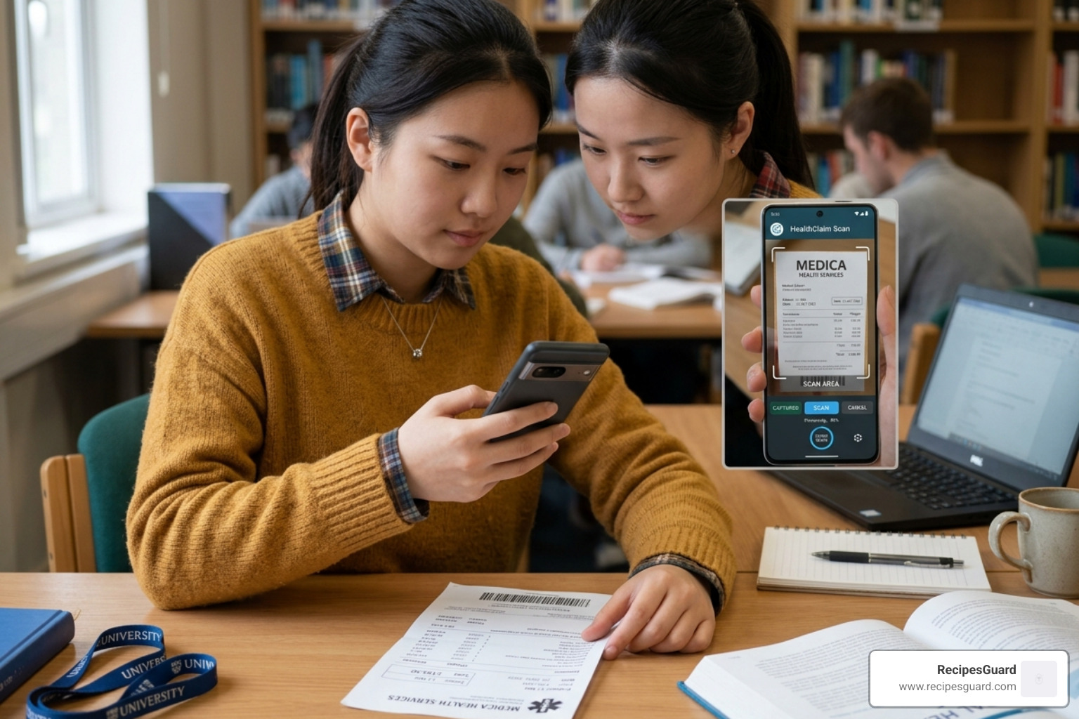 student using a smartphone app to scan a medical receipt - oshc claim step by