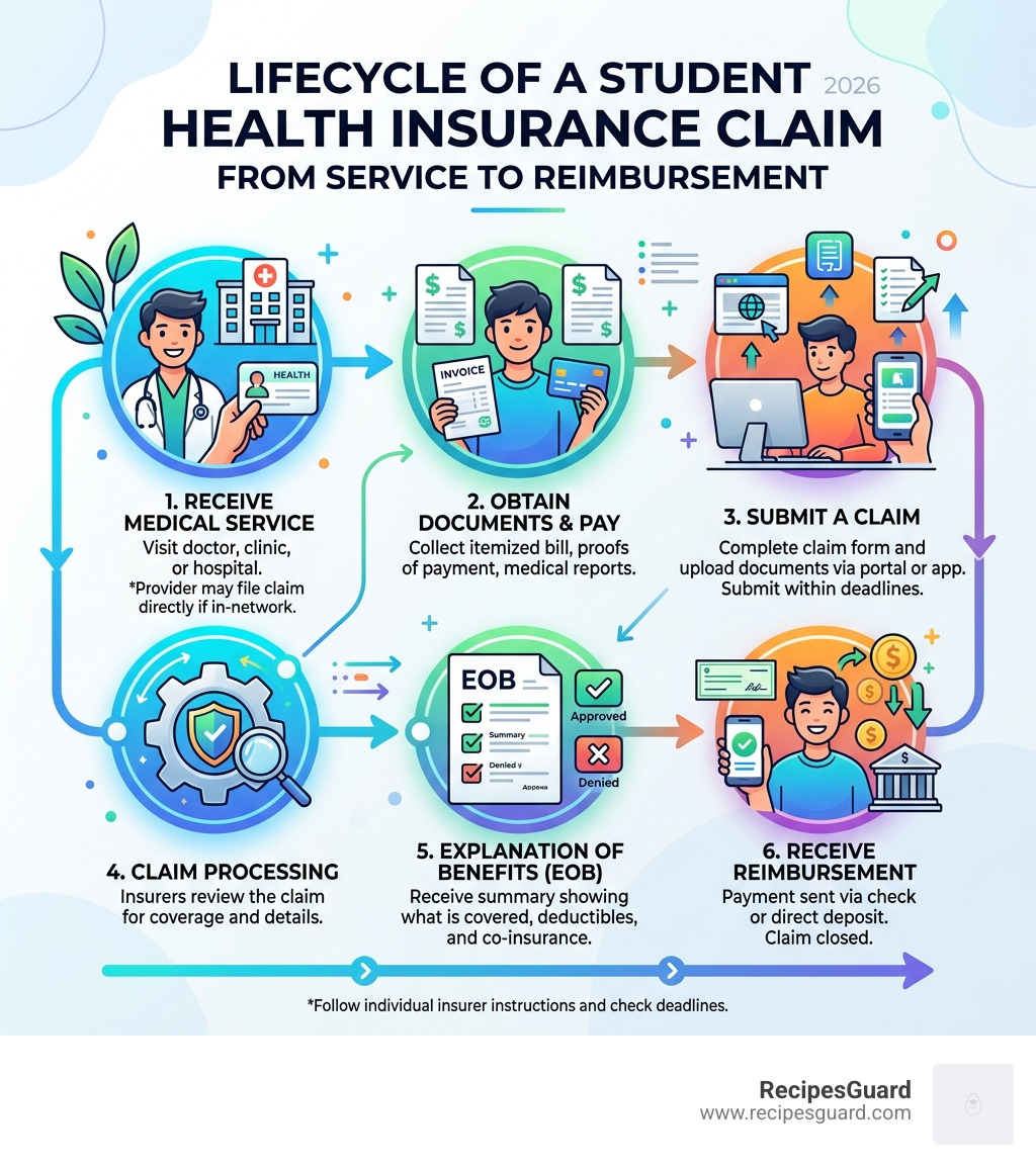 Lifecycle of a student health insurance claim from service to reimbursement - reimbursement process student insurance