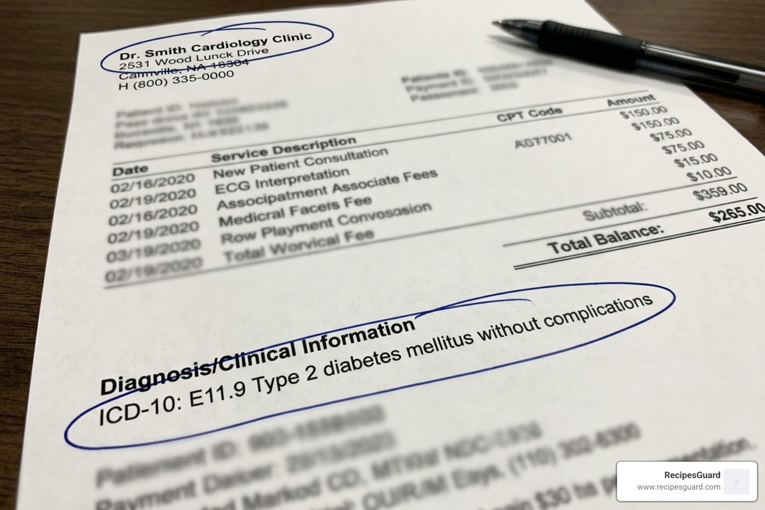 a correctly labeled medical receipt with circled provider name and diagnosis - file overseas health claim