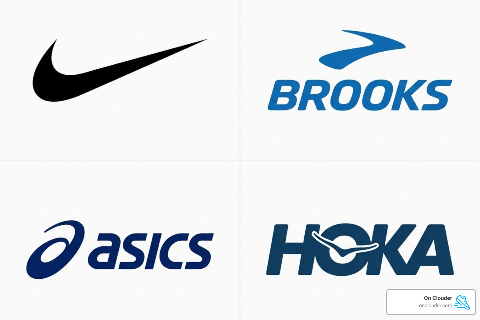 Logos of major running shoe brands like Nike, Brooks, ASICS, and Hoka - running shoe comparison site