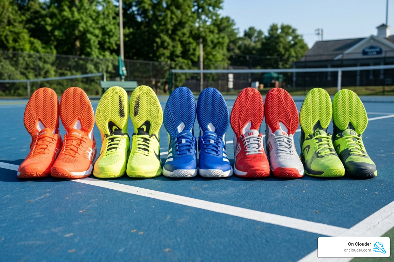 top-rated tennis shoes for 2026 lined up on a hard court - best tennis shoes for arch support