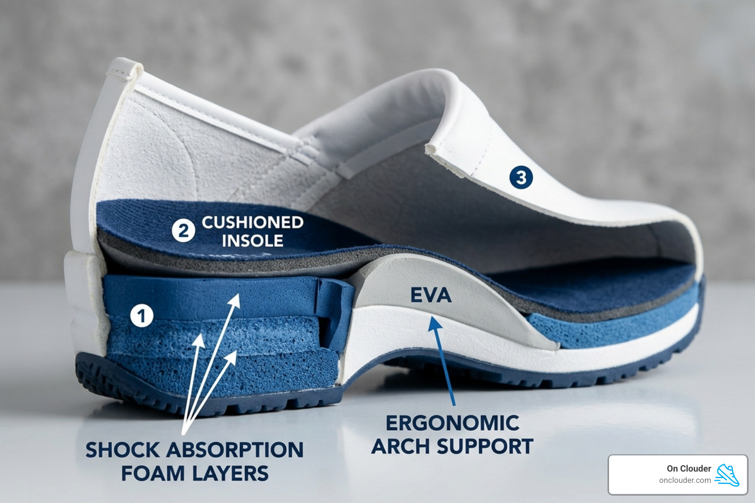 ergonomic arch support and shock absorption in nursing clogs - nursing shoes clogs