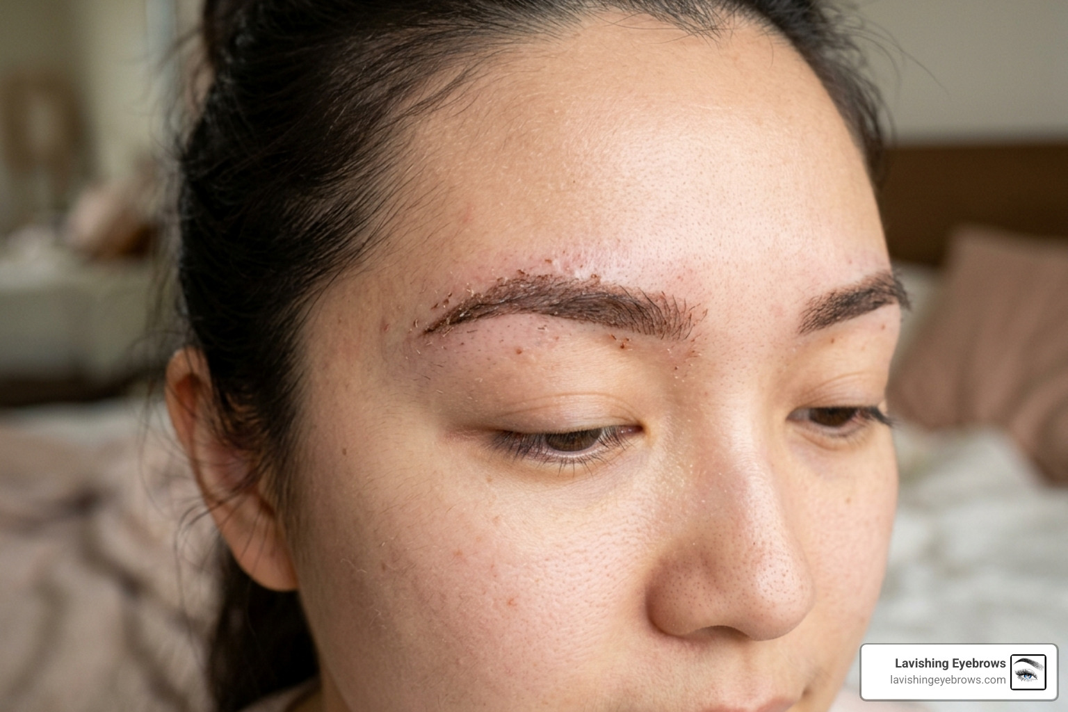 Close up of the microshading scabbing stage showing thin protective crusts - microshading healing process scabbing