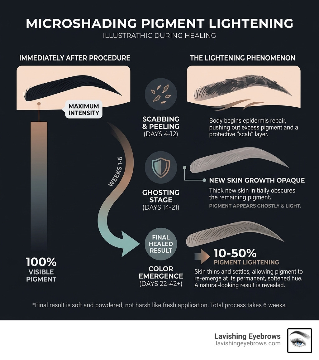 Infographic showing the 10-50% pigment lightening process during healing - microshading healing process scabbing infographic 