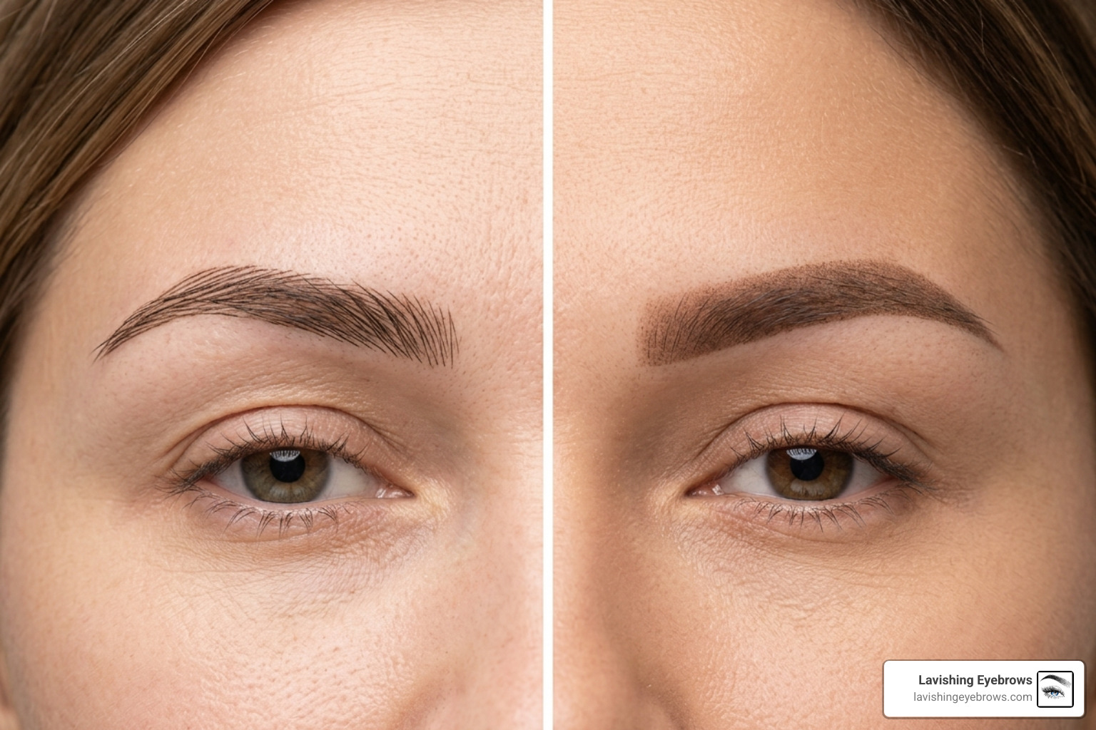 Visual difference between microblading strokes and powder brow shading - permanent brow makeup