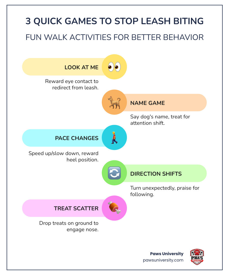 infographic with 3 quick games to play on Hawaii County walks to stop leash biting - stop dog from chewing leash infographic infographic with 3 quick games to play on Hawaii County walks to stop leash biting - stop dog from chewing leash infographic