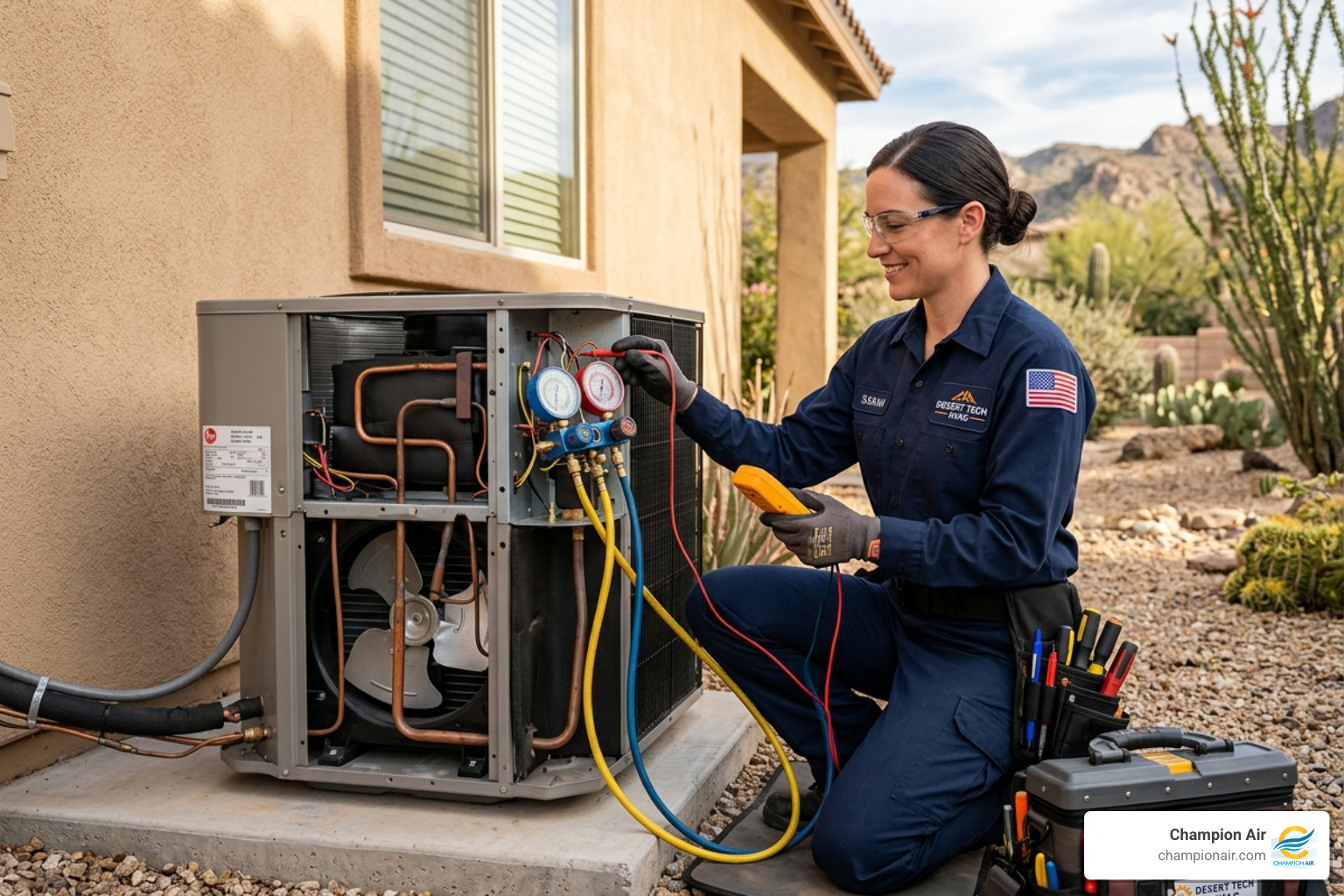 an AC compressor being inspected by a professional - how the compressor evaporator and condenser function
