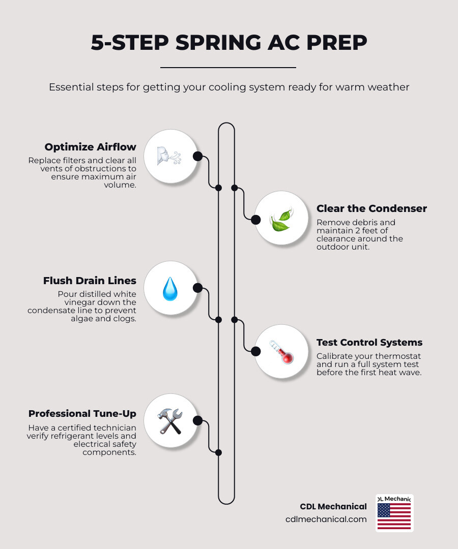 10-step spring HVAC transition checklist infographic for Glendale AZ homeowners - getting your cooling system ready for warm 10-step spring HVAC transition checklist infographic for Glendale AZ homeowners - getting your cooling system ready for warm