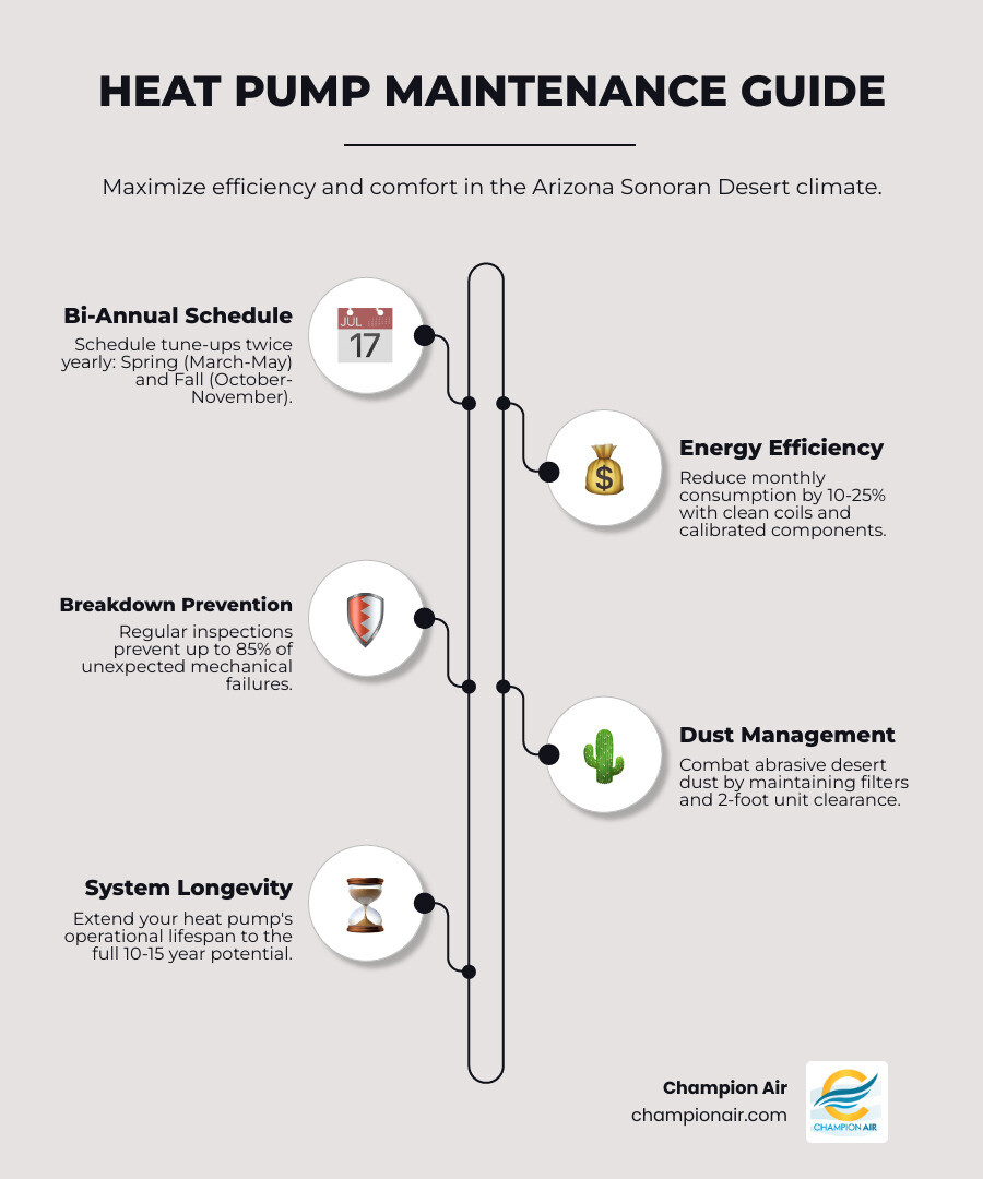 Infographic showing 10-25% energy savings from regular heat pump tune-ups for Arizona homeowners - heat pump tune up guide