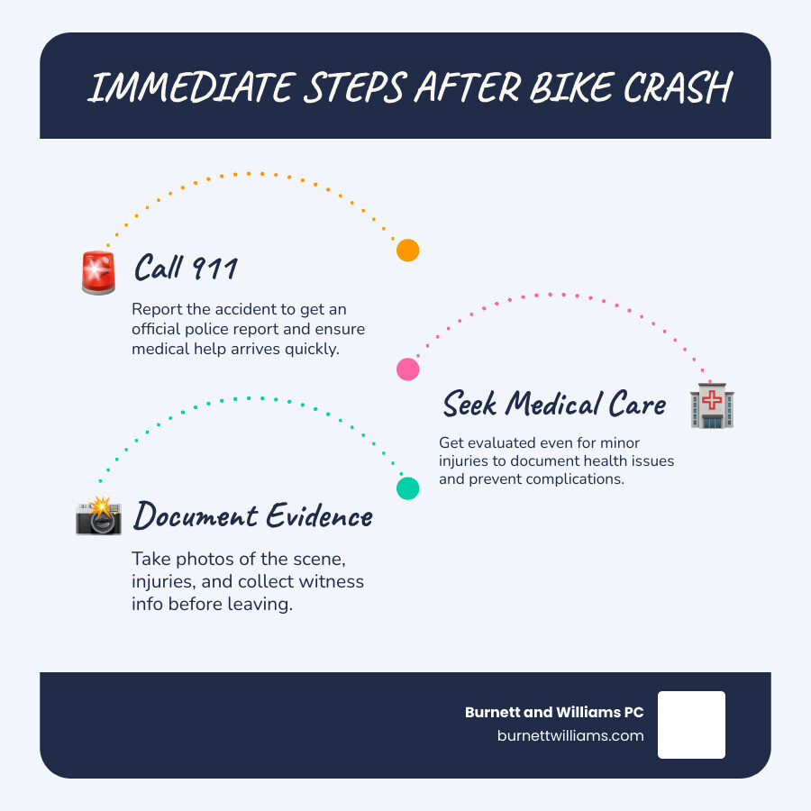 Five immediate steps to take after a bike crash in Arlington, Virginia infographic - Arlington bike accident lawyer Five immediate steps to take after a bike crash in Arlington, Virginia infographic - Arlington bike accident lawyer