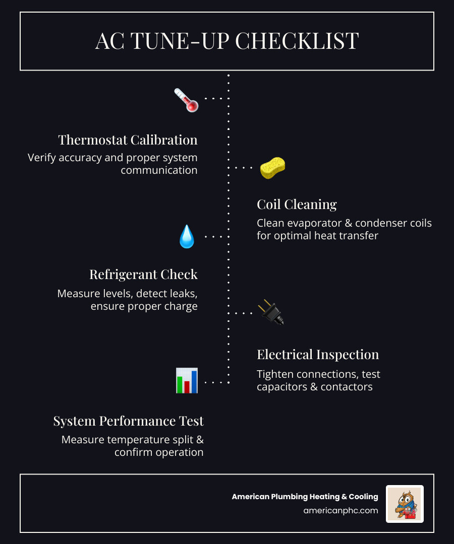 AC tune-up checklist infographic showing 10 key inspection points and 15% energy savings from regular maintenance - ac tune AC tune-up checklist infographic showing 10 key inspection points and 15% energy savings from regular maintenance - ac tune