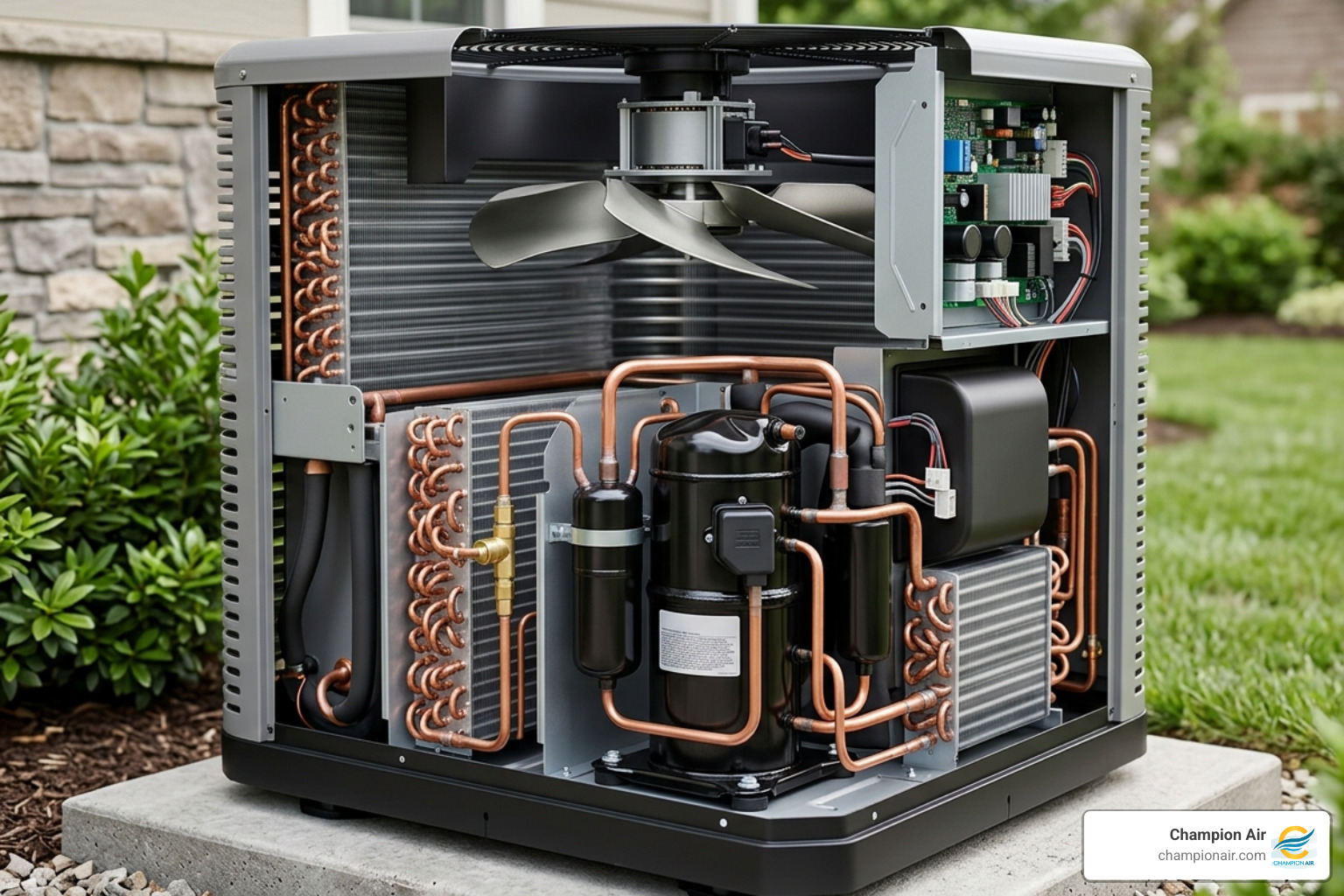 A modern variable-speed inverter compressor unit showing advanced internal components - high efficiency ac features worth