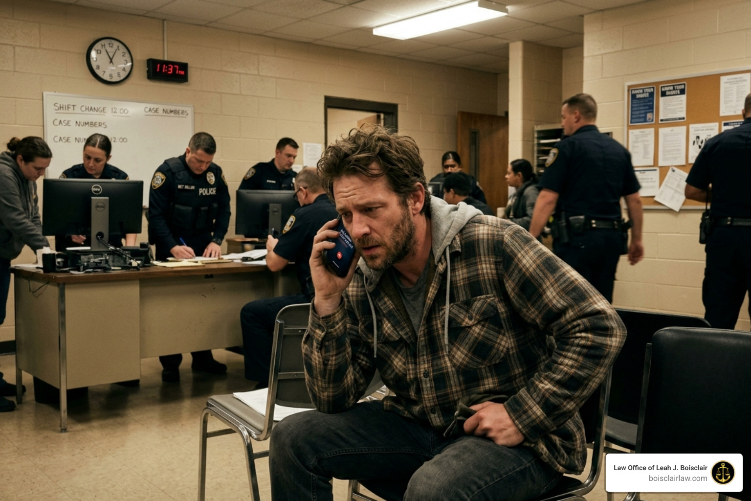 person calling a 24 hour dui lawyer from a police station - 24 hour dui lawyer