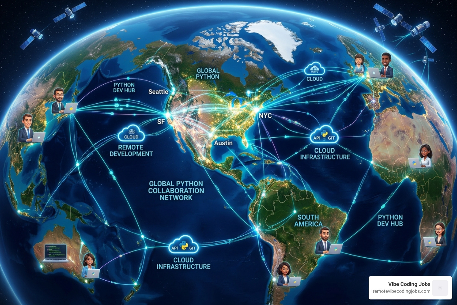 Global map connecting remote developers via cloud infrastructure - python internships remote