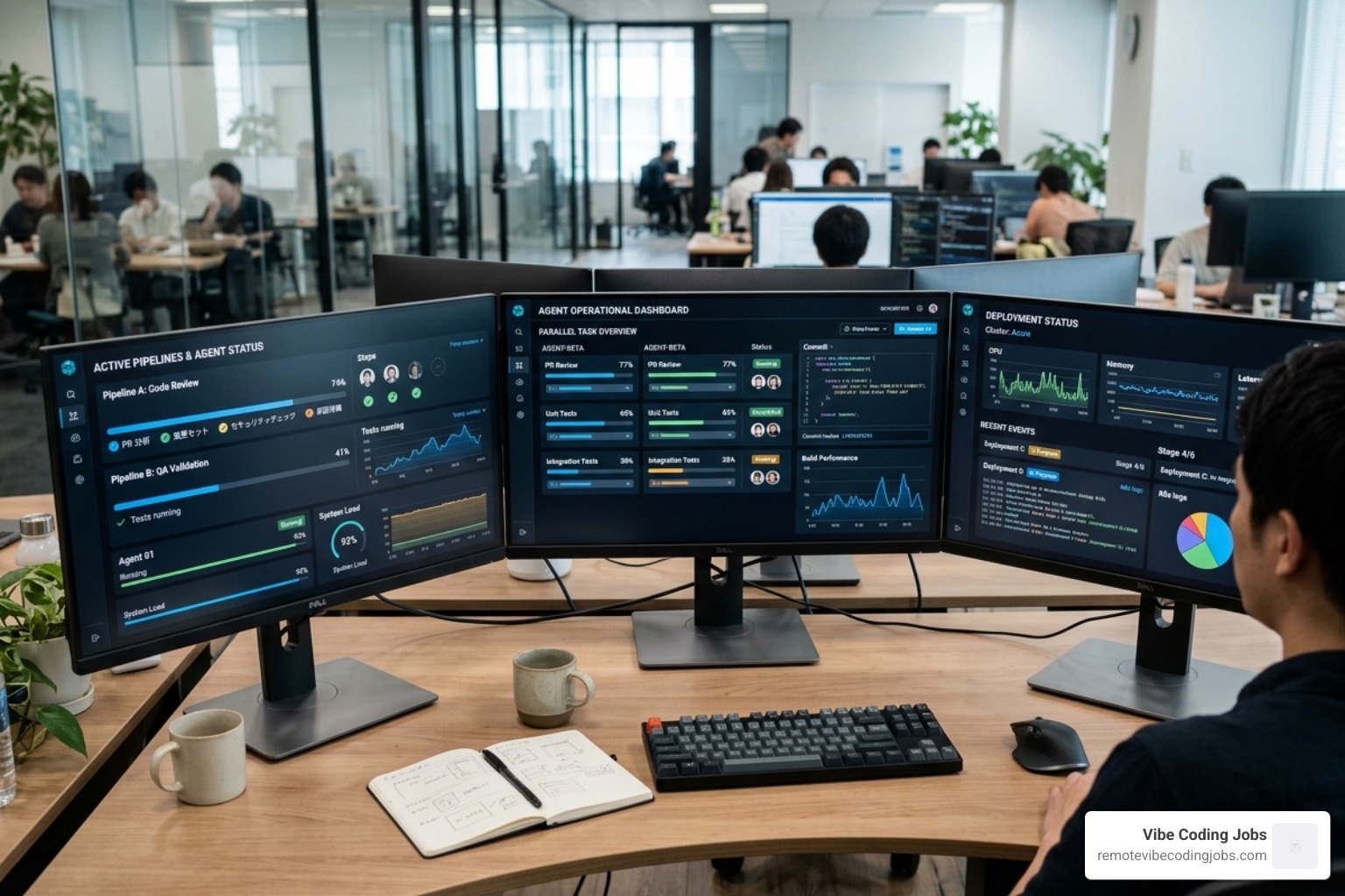 Autonomous agent dashboard showing multiple parallel tasks - ai software developer Autonomous agent dashboard showing multiple parallel tasks - ai software developer