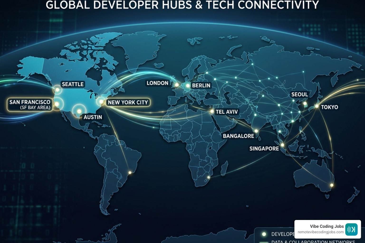 global remote connectivity map showing developer hubs - developer jobs remote