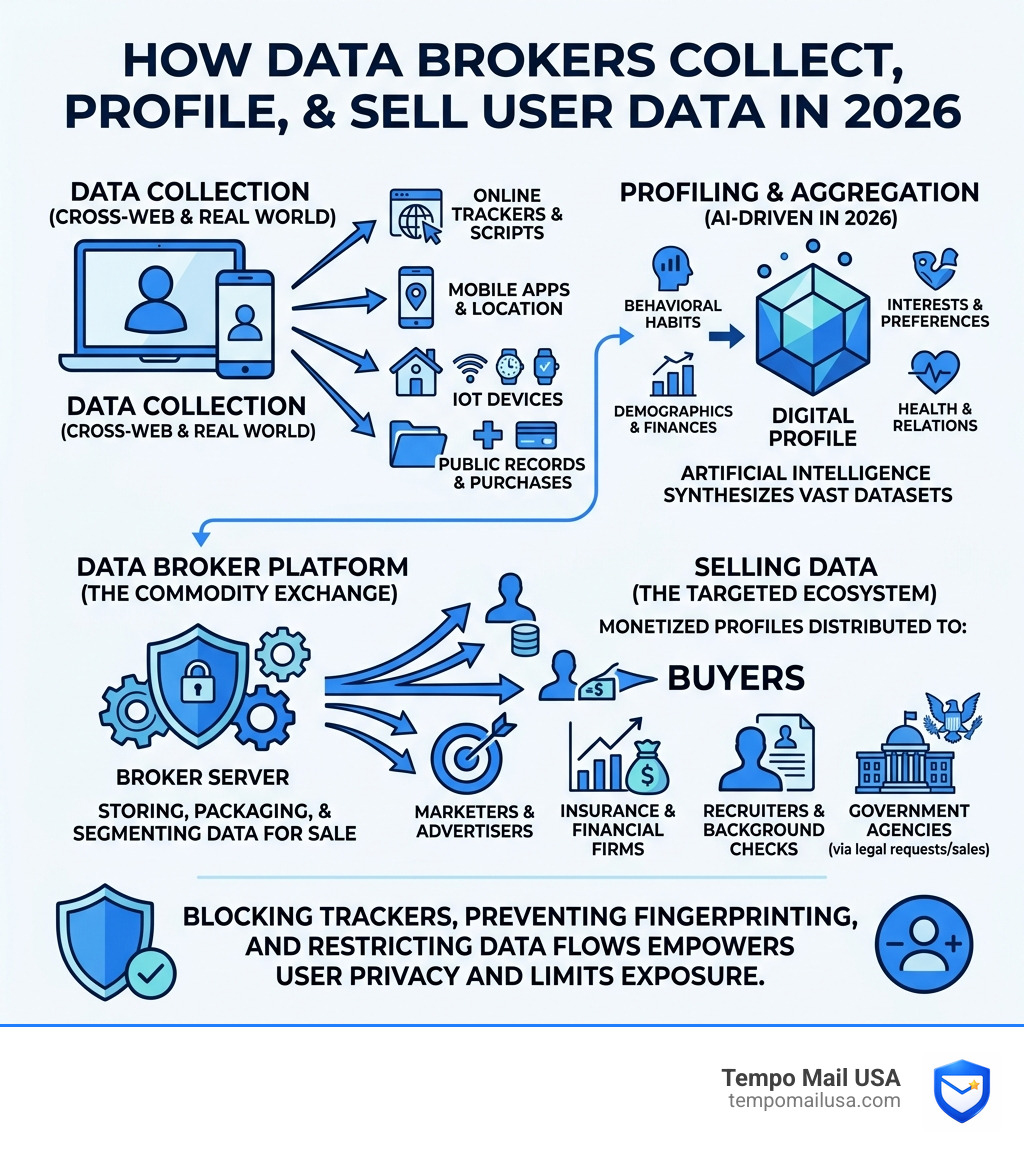 How data brokers collect, profile, and sell user data across the web in 2026 - what is privacy shield pro infographic 