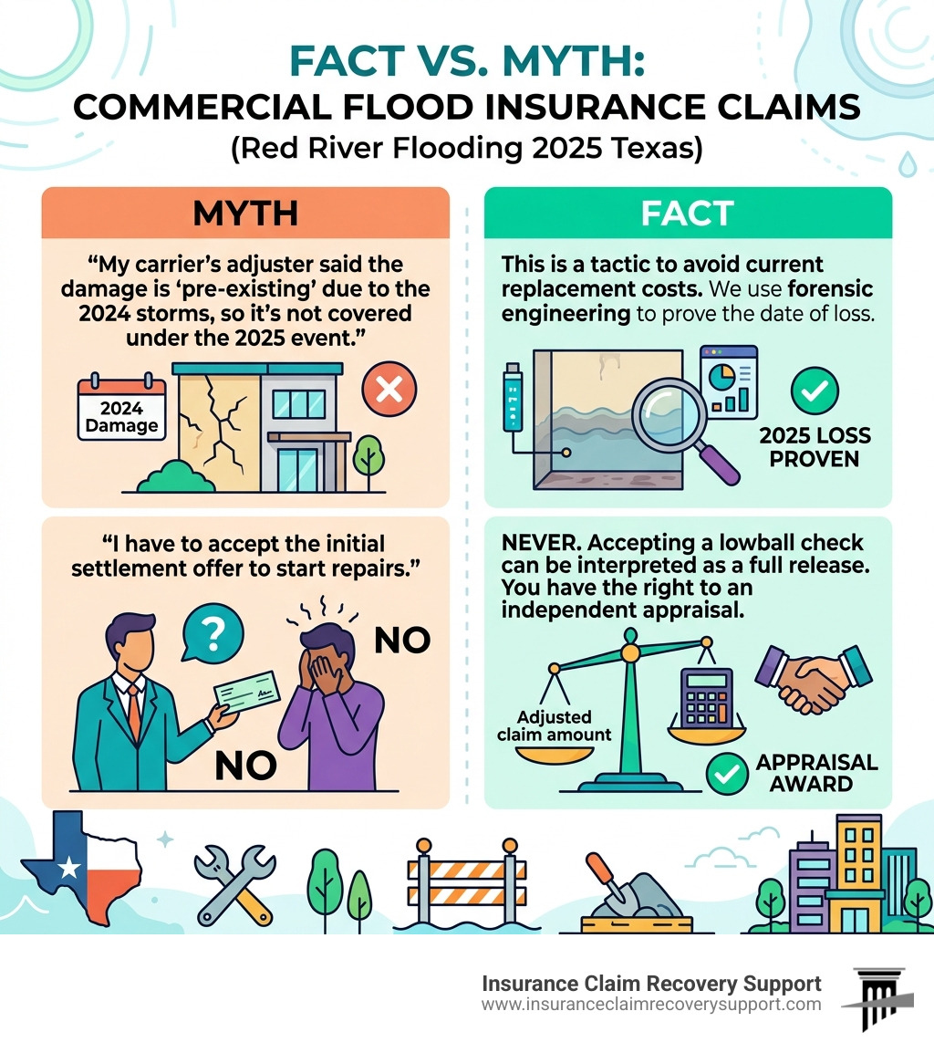 Fact vs Myth Infographic for Commercial Flood Insurance Claims - red river flooding 2025 texas infographic 