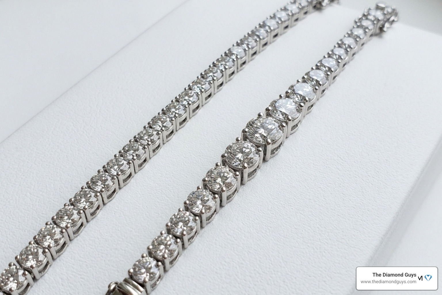 Comparison of uniform vs graduated tennis necklace styles - 7ct diamond tennis necklace Comparison of uniform vs graduated tennis necklace styles - 7ct diamond tennis necklace