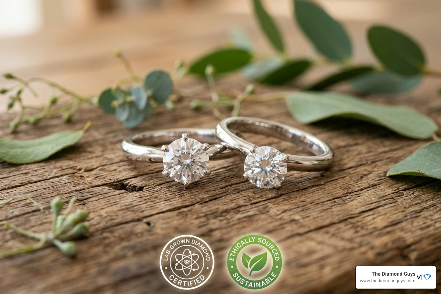 A pair of lab-grown diamond wedding rings showcasing ethical sourcing - Phoenix wedding ring designers A pair of lab-grown diamond wedding rings showcasing ethical sourcing - Phoenix wedding ring designers