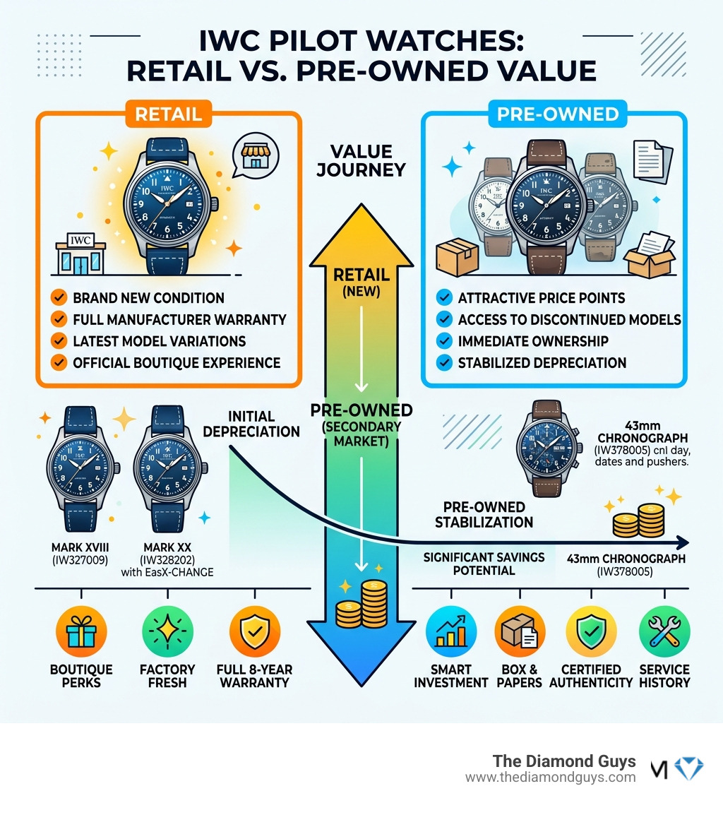 Table comparing pre-owned IWC prices vs retail - IWC Pilot pre-owned infographic Table comparing pre-owned IWC prices vs retail - IWC Pilot pre-owned infographic