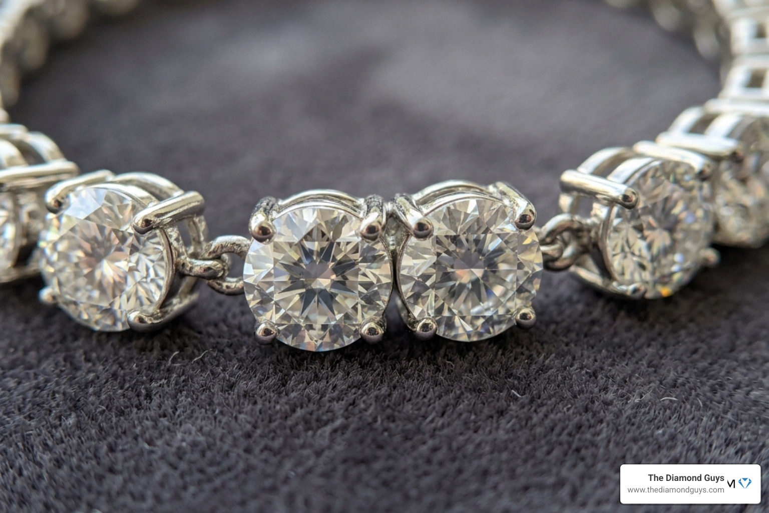 Detailed view of a four-prong diamond setting on a 7ct tennis bracelet - 7ct tennis bracelet Detailed view of a four-prong diamond setting on a 7ct tennis bracelet - 7ct tennis bracelet